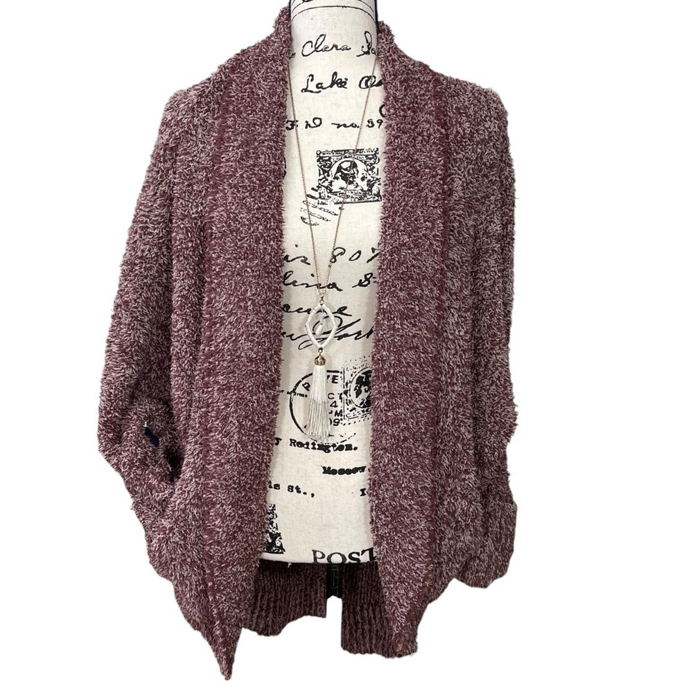 Barefoot Dreams Maroon Cozychic Cocoon Cardigan Wm S/M Dolman Sleeves Pockets - Picture 2 of 13